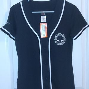 Sexy Biker Harley Davidson Chick Button Down Top S